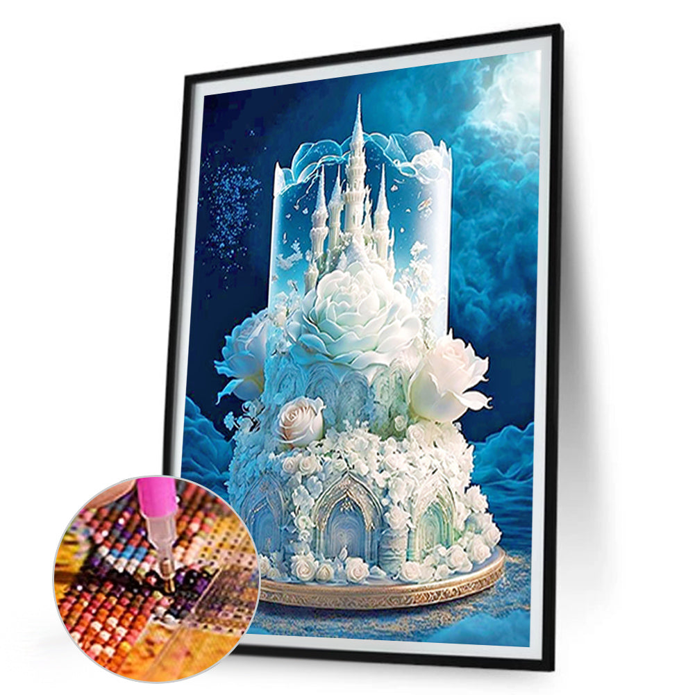 White Rose Castle Cake - Full Round Drill Diamond Painting 30*45CM