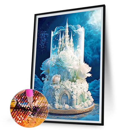 White Rose Castle Cake - Full Round Drill Diamond Painting 30*45CM