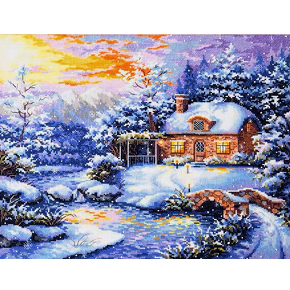 Winter Snow Hut - 11CT Stamped Cross Stitch 60*50CM(Spring)