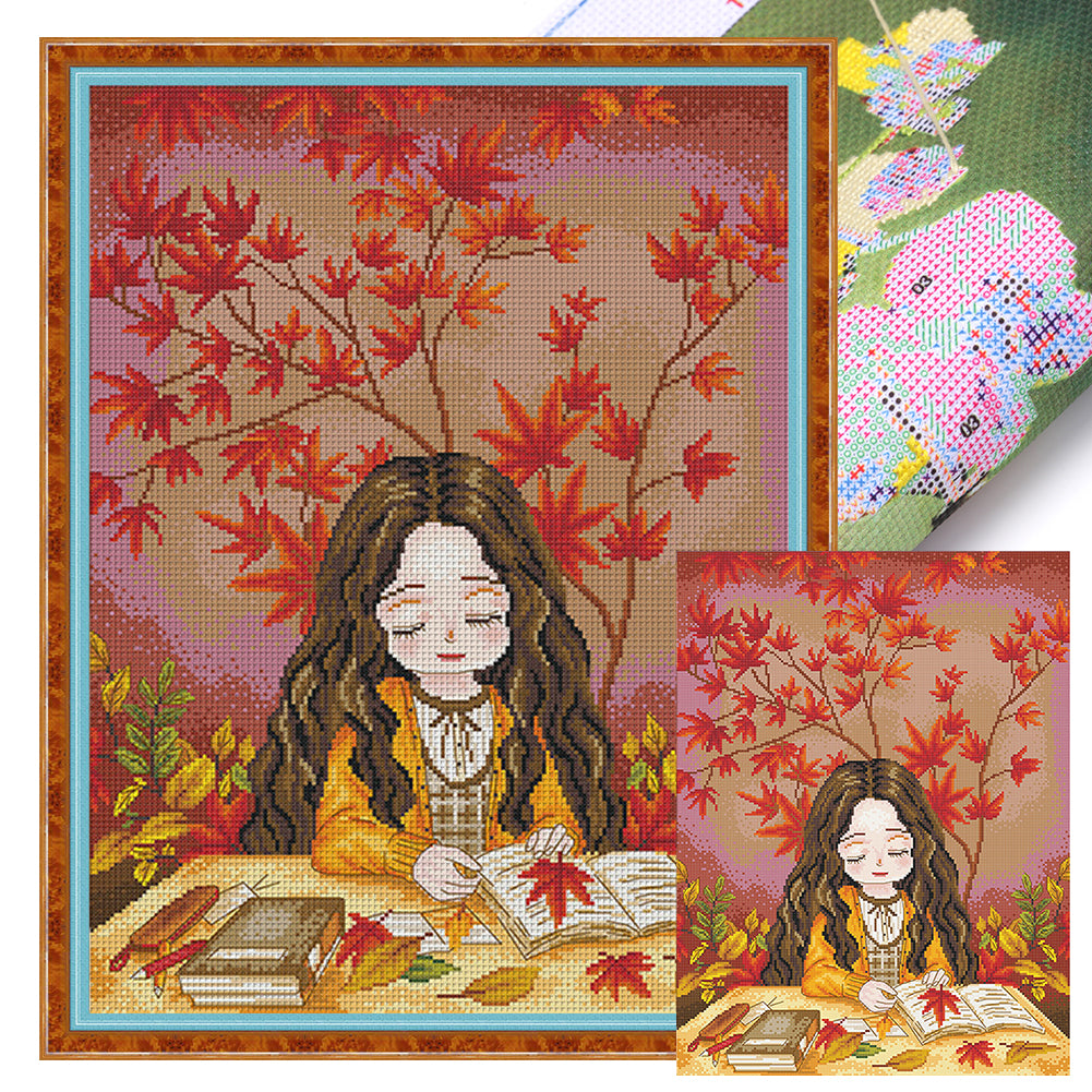 Maple Leaf Girl - 11CT Stamped Cross Stitch 50*65CM(Spring)