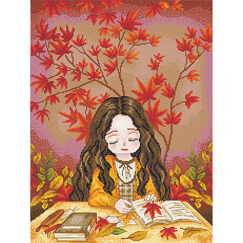 Maple Leaf Girl - 11CT Stamped Cross Stitch 50*65CM(Spring)