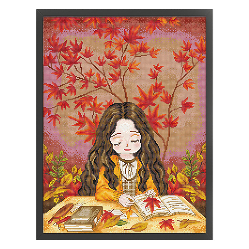 Maple Leaf Girl - 11CT Stamped Cross Stitch 50*65CM(Spring)