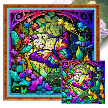 Glass Painting-Butterfly - 11CT Stamped Cross Stitch 50*50CM