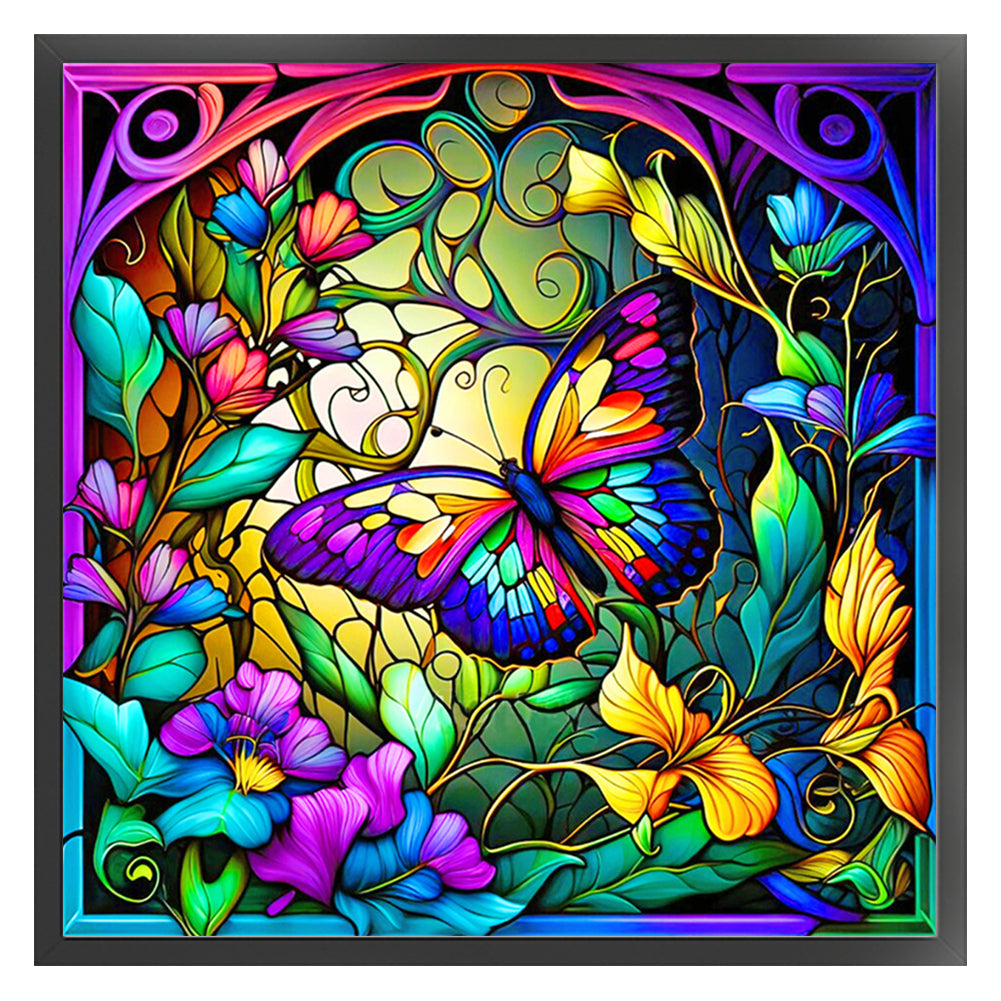 Glass Painting-Butterfly - 11CT Stamped Cross Stitch 50*50CM