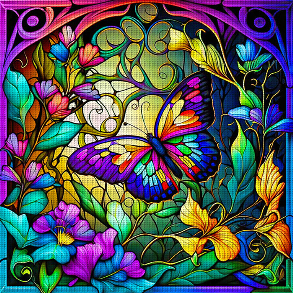 Glass Painting-Butterfly - 11CT Stamped Cross Stitch 50*50CM