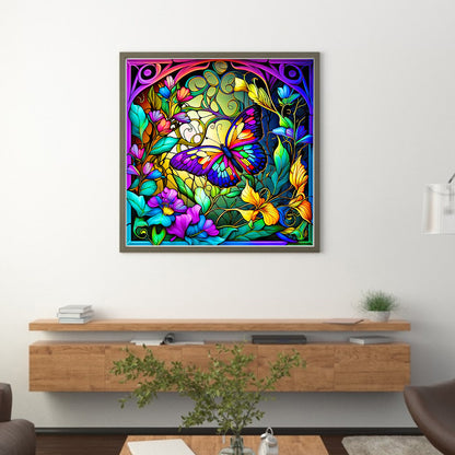 Glass Painting-Butterfly - 11CT Stamped Cross Stitch 50*50CM