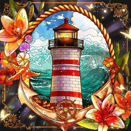 Glass Painting-Lighthouse - 11CT Stamped Cross Stitch 50*50CM