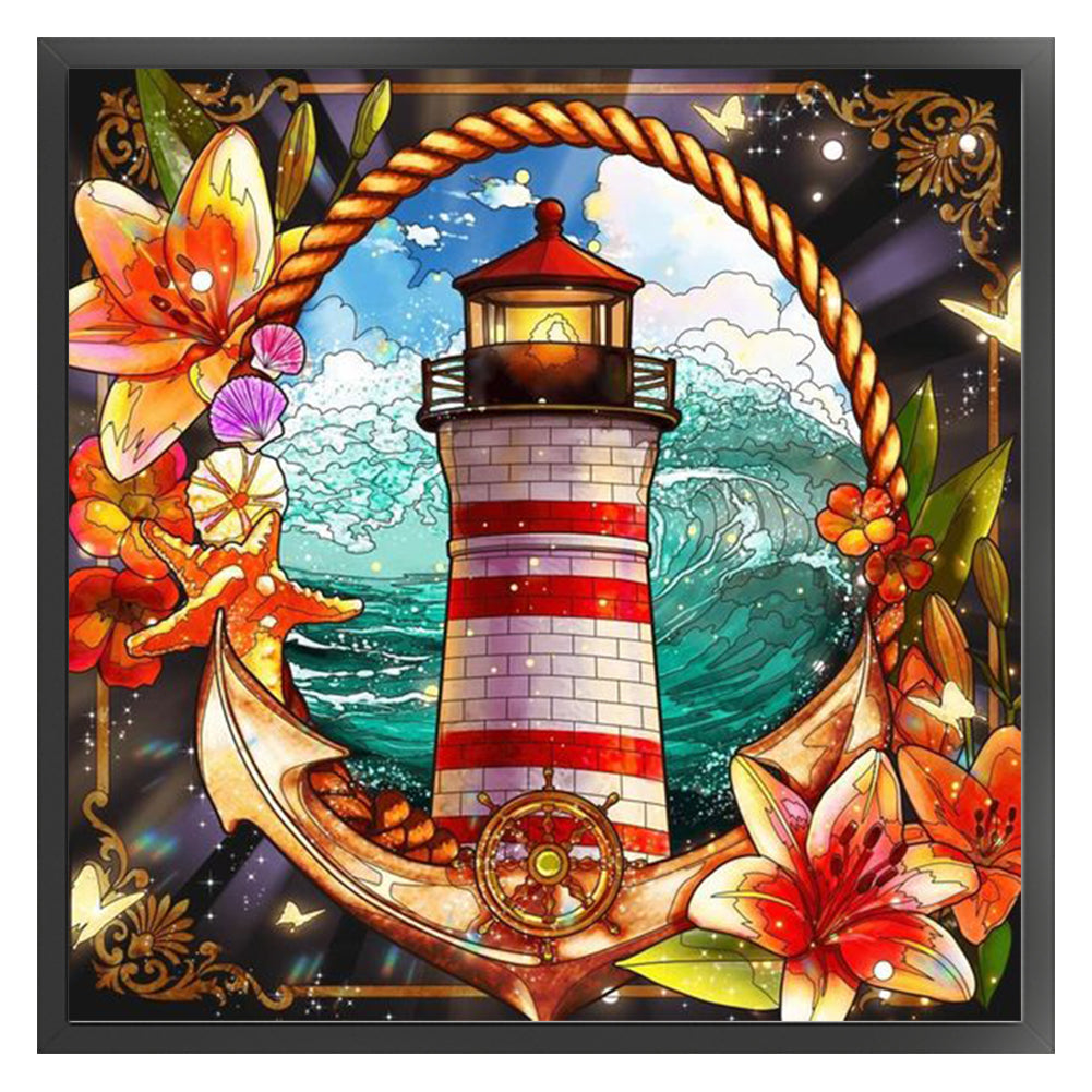 Glass Painting-Lighthouse - 11CT Stamped Cross Stitch 50*50CM