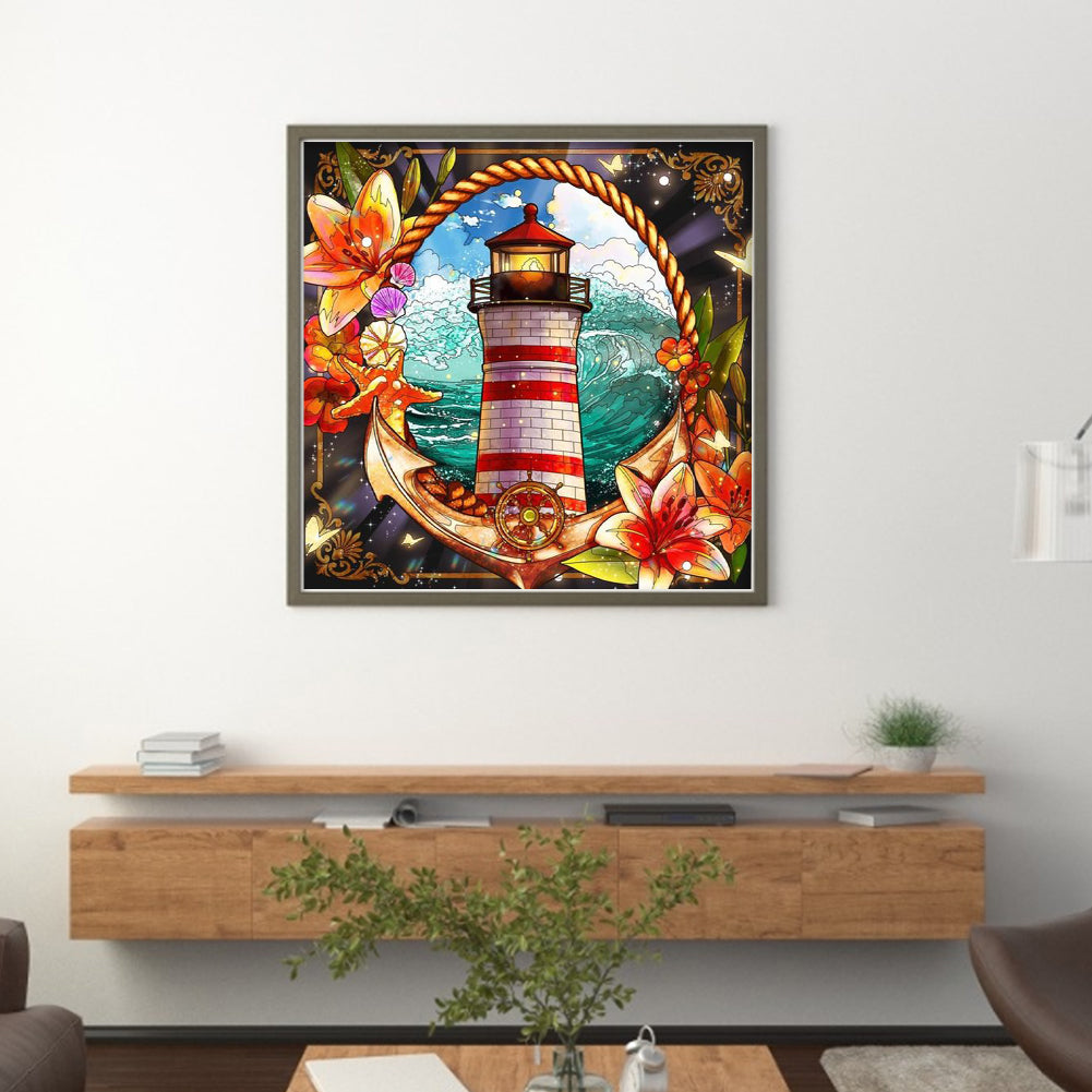 Glass Painting-Lighthouse - 11CT Stamped Cross Stitch 50*50CM