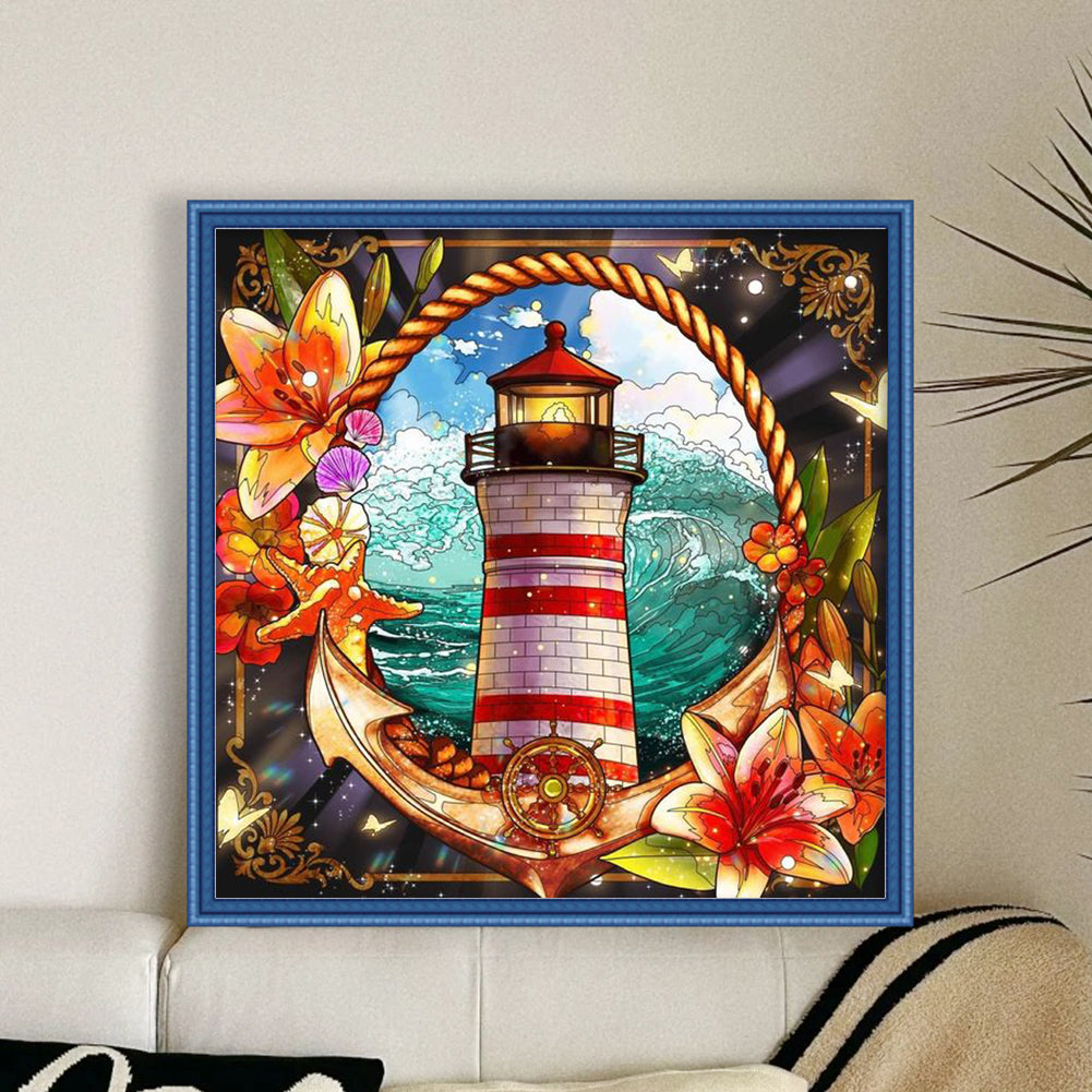 Glass Painting-Lighthouse - 11CT Stamped Cross Stitch 50*50CM