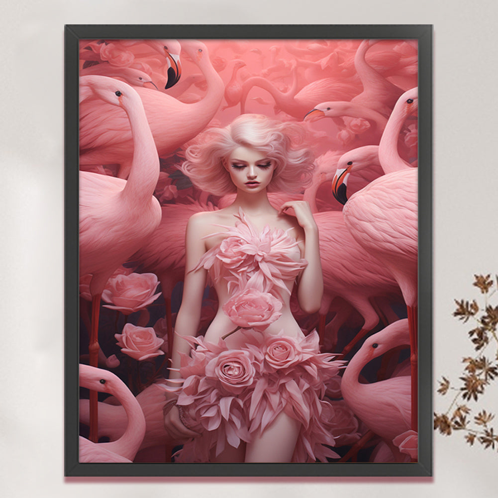 Flamingo Girl - 11CT Stamped Cross Stitch 50*60CM