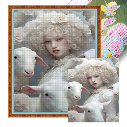 Sheep Girl - 11CT Stamped Cross Stitch 50*60CM