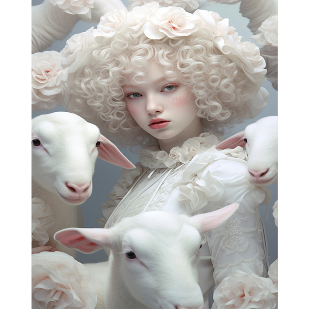 Sheep Girl - 11CT Stamped Cross Stitch 50*60CM