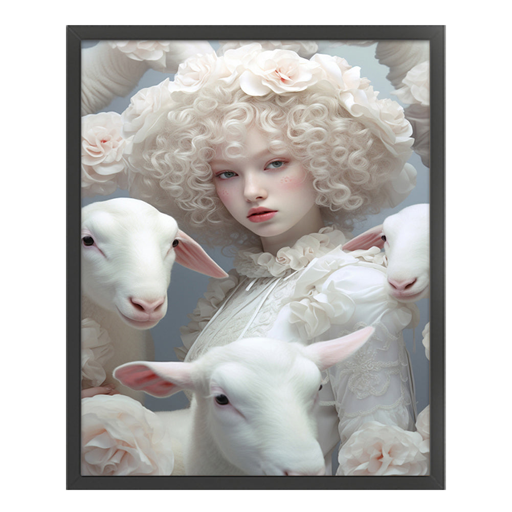 Sheep Girl - 11CT Stamped Cross Stitch 50*60CM