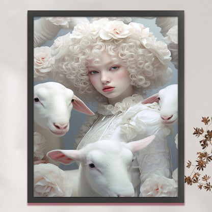 Sheep Girl - 11CT Stamped Cross Stitch 50*60CM