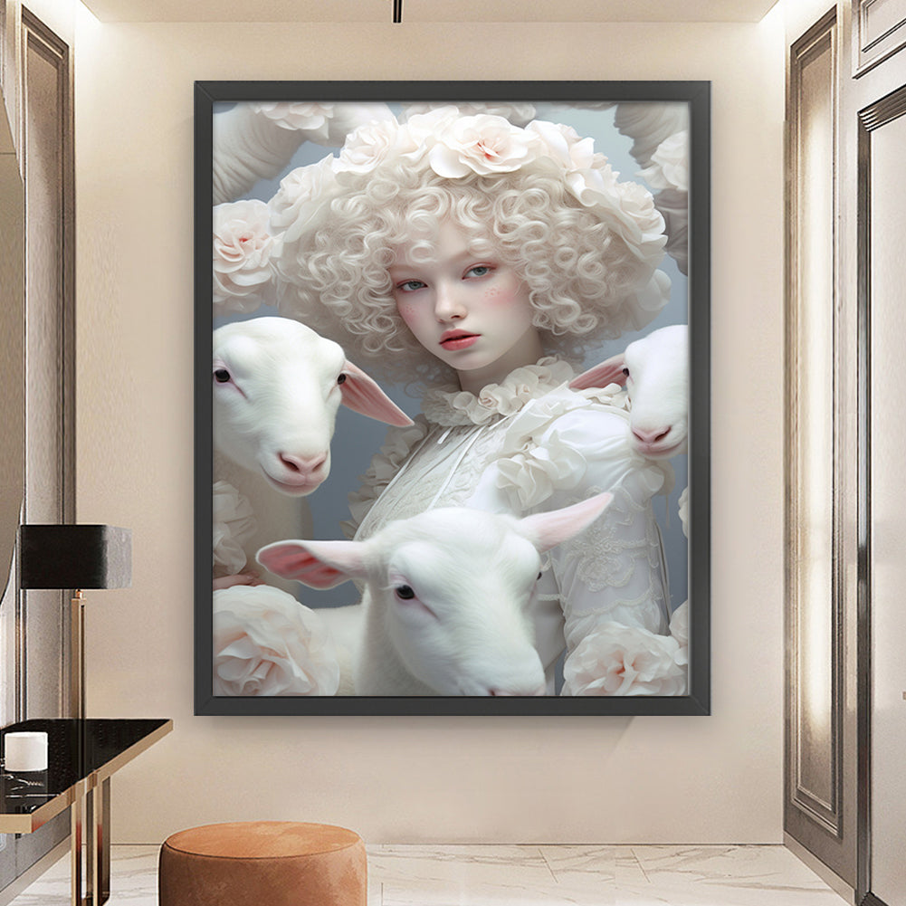 Sheep Girl - 11CT Stamped Cross Stitch 50*60CM