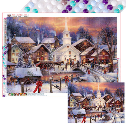 Christmas Rural Landscape - Full Round Drill Diamond Painting 70*50CM