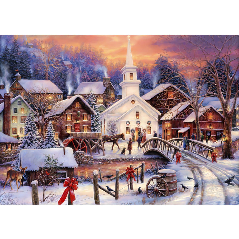 Christmas Rural Landscape - Full Round Drill Diamond Painting 70*50CM