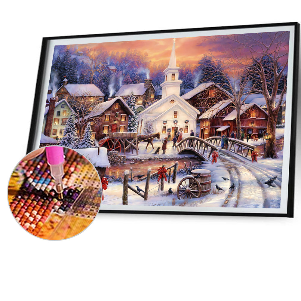 Christmas Rural Landscape - Full Round Drill Diamond Painting 70*50CM