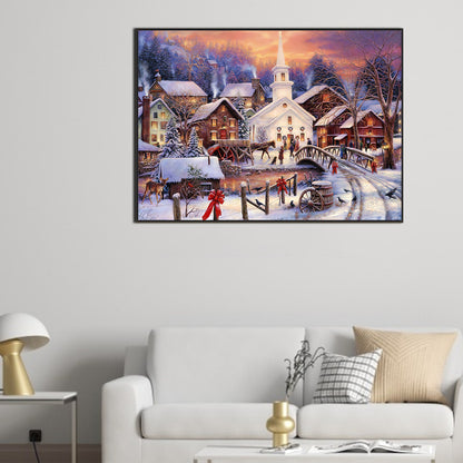 Christmas Rural Landscape - Full Round Drill Diamond Painting 70*50CM