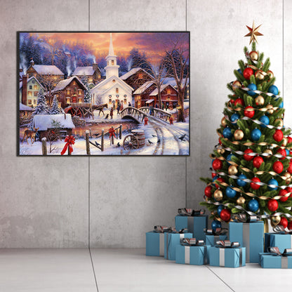 Christmas Rural Landscape - Full Round Drill Diamond Painting 70*50CM