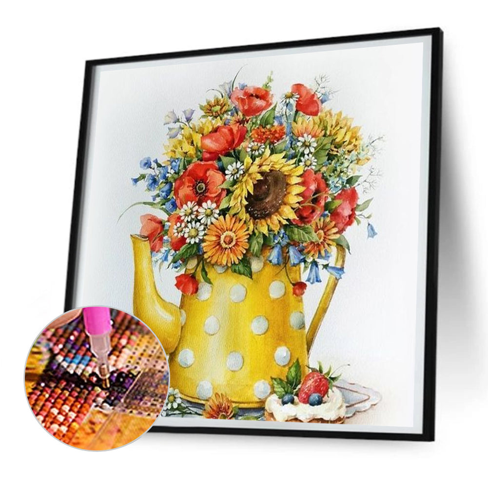 Kettle Sunflower - Full Round Drill Diamond Painting 30*30CM