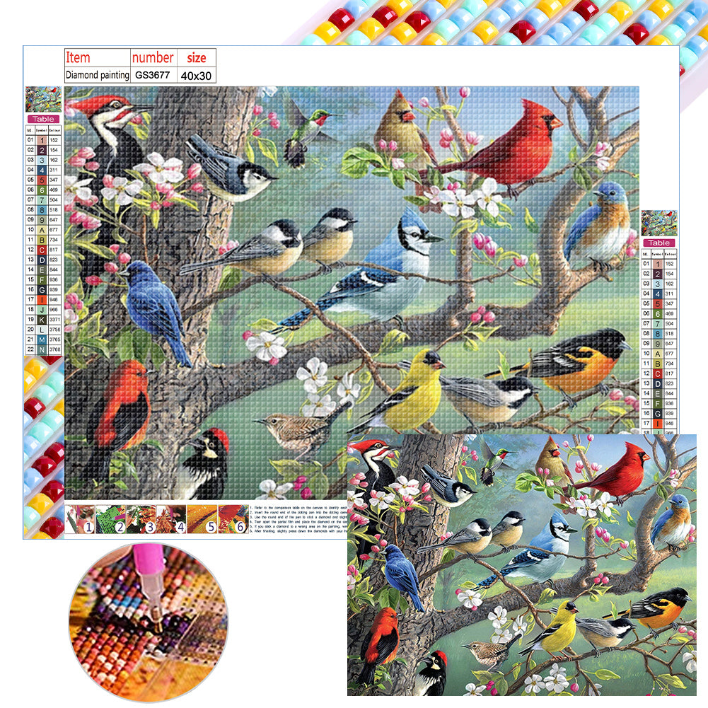 Birds And Flowers, Cardinals And Bluebirds - Full Square Drill Diamond Painting 40*30CM