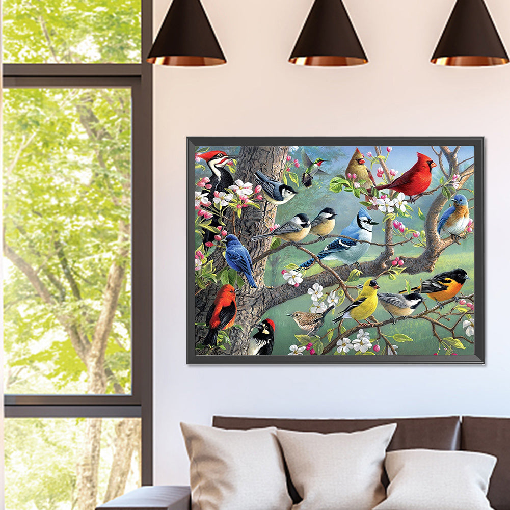 Birds And Flowers, Cardinals And Bluebirds - Full Square Drill Diamond Painting 40*30CM