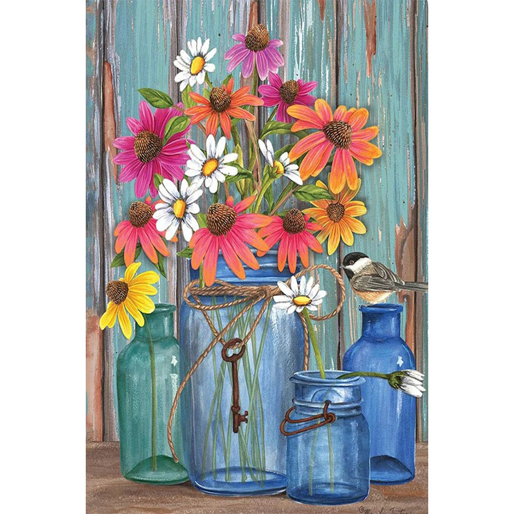 Daisy In Glass Bottle - Full Square Drill Diamond Painting 20*30CM