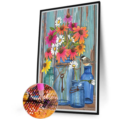 Daisy In Glass Bottle - Full Square Drill Diamond Painting 20*30CM