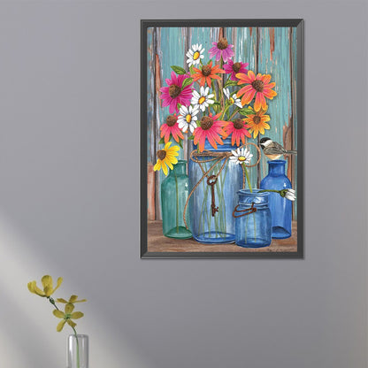 Daisy In Glass Bottle - Full Square Drill Diamond Painting 20*30CM