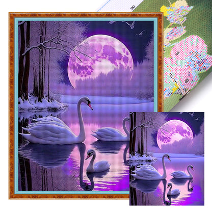 Purple Swan Lake - 11CT Stamped Cross Stitch 40*50CM