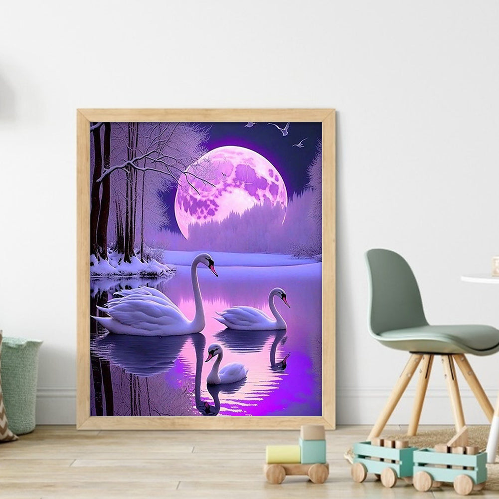 Purple Swan Lake - 11CT Stamped Cross Stitch 40*50CM