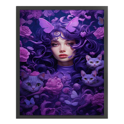 Purple Butterfly Flowers Woman - 11CT Stamped Cross Stitch 50*60CM