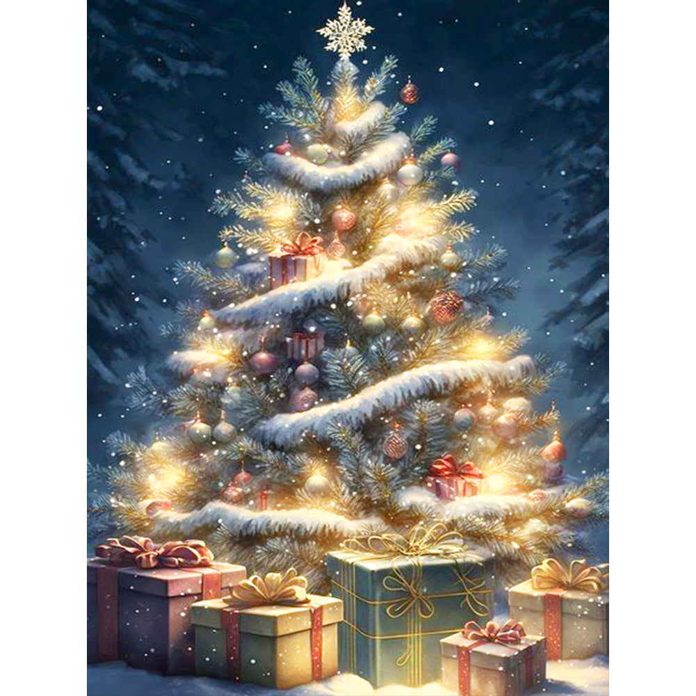 Christmas Tree On Snowy Night - Full Round Drill Diamond Painting 30*40CM