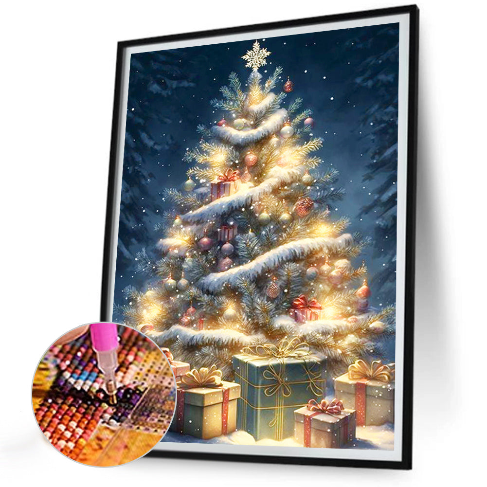 Christmas Tree On Snowy Night - Full Round Drill Diamond Painting 30*40CM