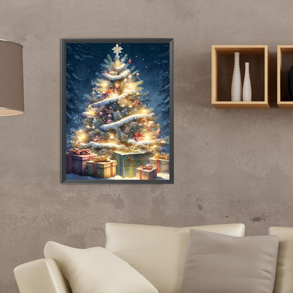 Christmas Tree On Snowy Night - Full Round Drill Diamond Painting 30*40CM