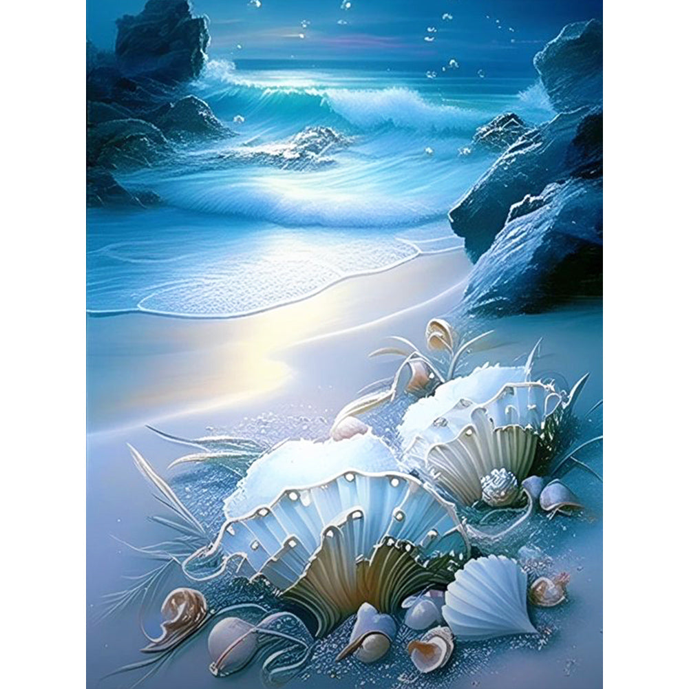 Coast Blue Seashells - Full Round Drill Diamond Painting 30*40CM