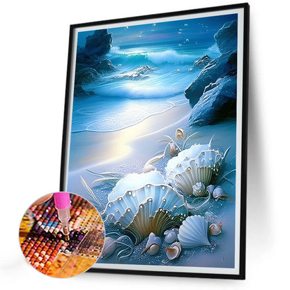 Coast Blue Seashells - Full Round Drill Diamond Painting 30*40CM