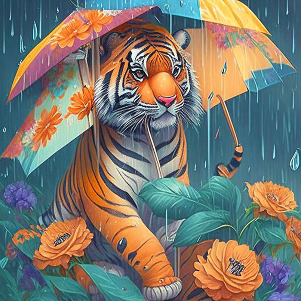 Umbrella Animal Tiger - Full Round Drill Diamond Painting 30*30CM
