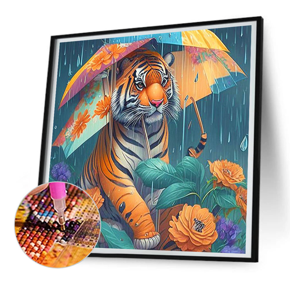 Umbrella Animal Tiger - Full Round Drill Diamond Painting 30*30CM
