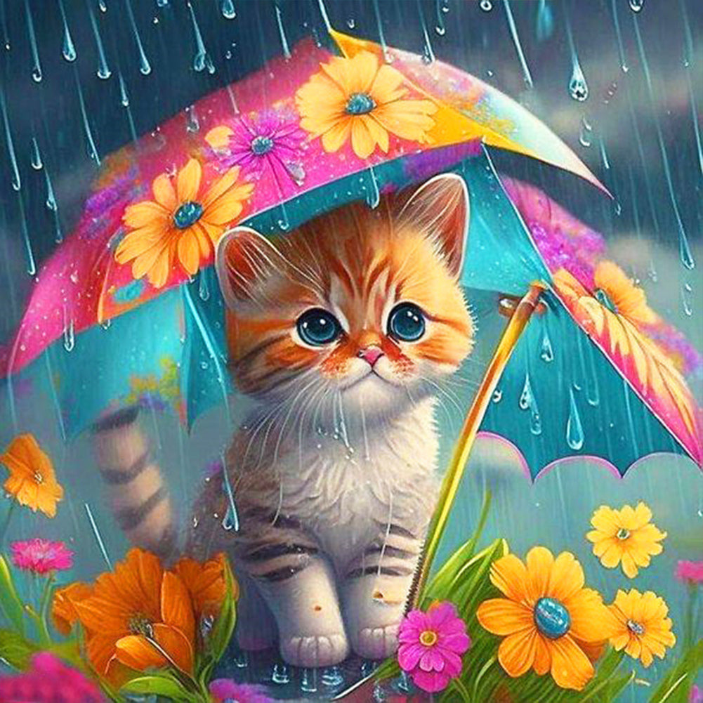 Umbrella Animal Cat - Full Round Drill Diamond Painting 30*30CM