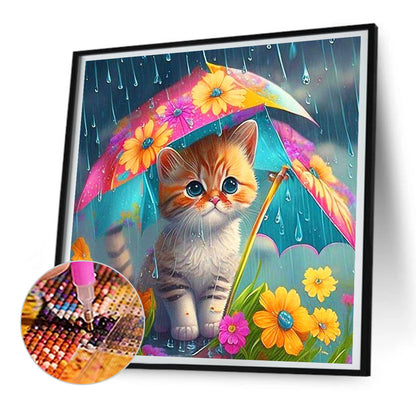 Umbrella Animal Cat - Full Round Drill Diamond Painting 30*30CM