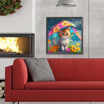 Umbrella Animal Cat - Full Round Drill Diamond Painting 30*30CM