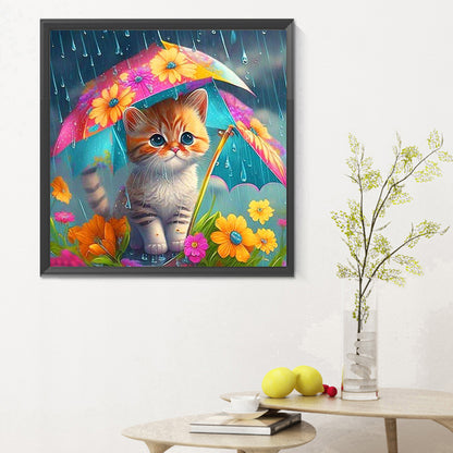 Umbrella Animal Cat - Full Round Drill Diamond Painting 30*30CM