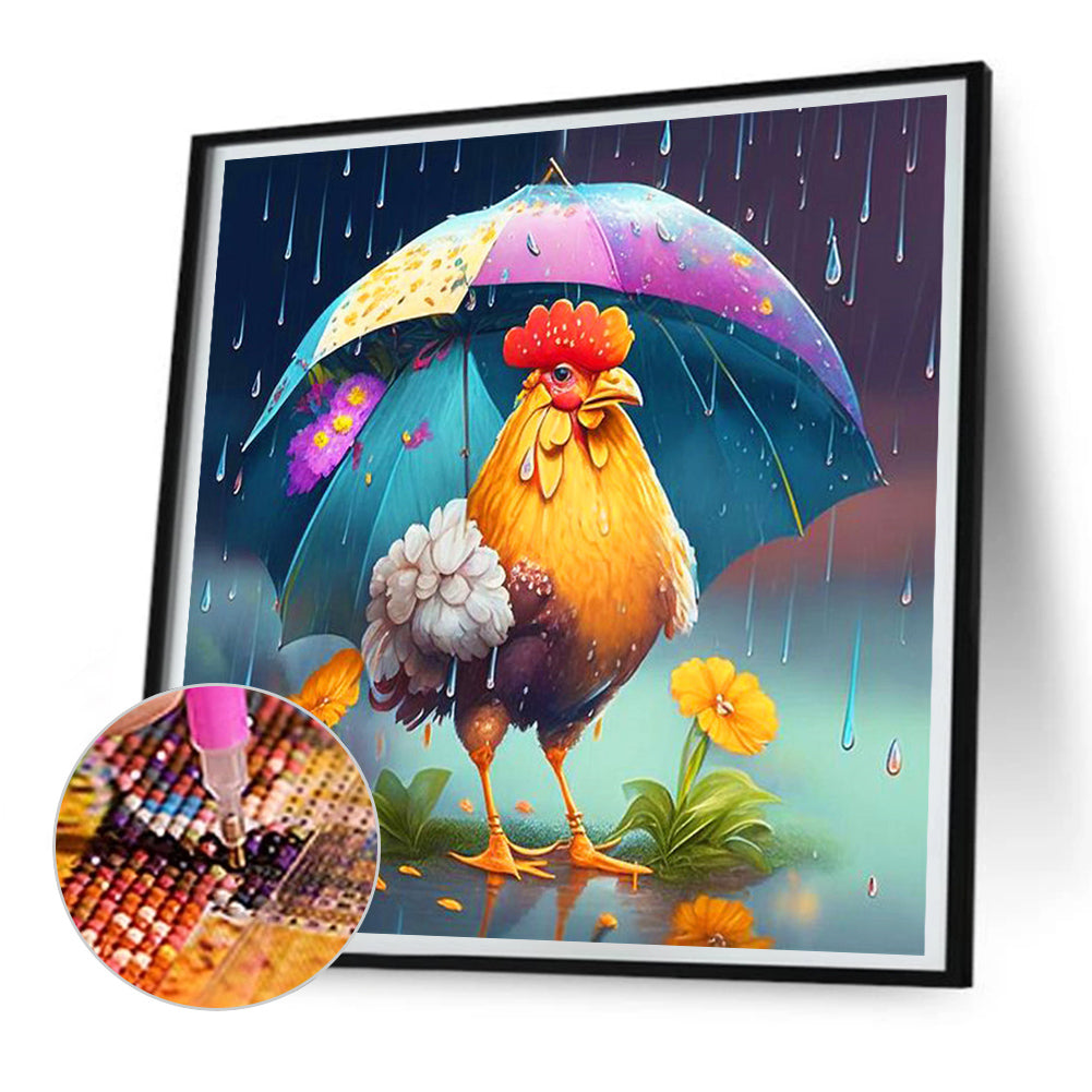 Umbrella Animal Rooster - Full Round Drill Diamond Painting 30*30CM
