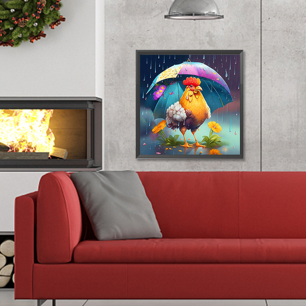 Umbrella Animal Rooster - Full Round Drill Diamond Painting 30*30CM