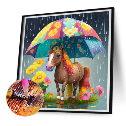 Umbrella Animal Pony - Full Round Drill Diamond Painting 30*30CM