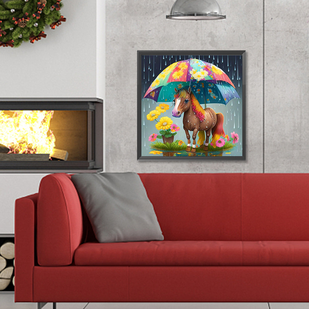 Umbrella Animal Pony - Full Round Drill Diamond Painting 30*30CM