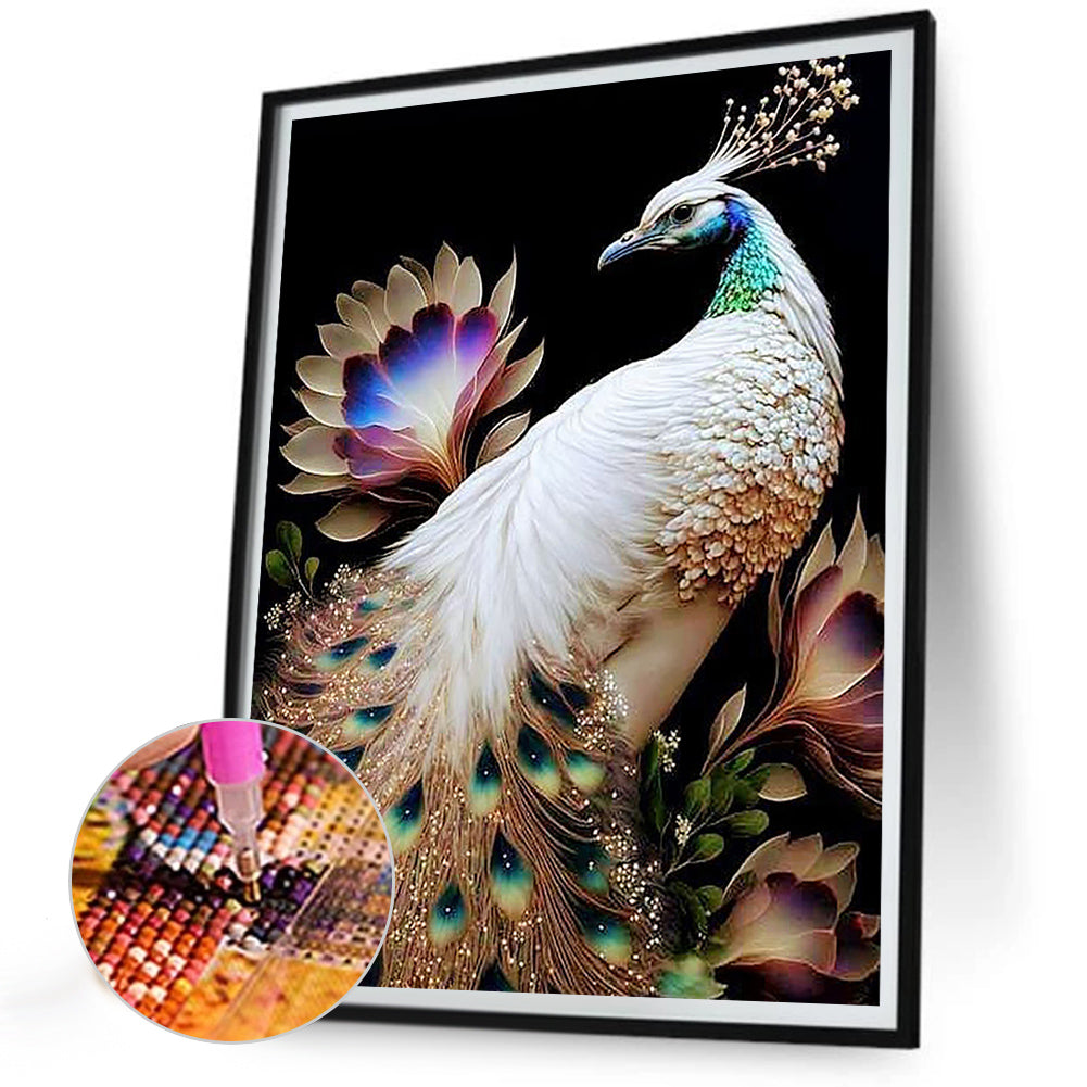 White Peacock - Full Round Drill Diamond Painting 30*40CM